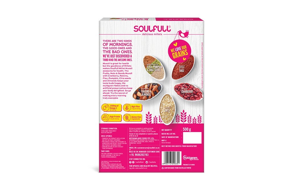 Soulfull Fruit, Nuts & Seeds Millet Muesli Flax, Pumpkin & Chia Seeds   Box  500 grams